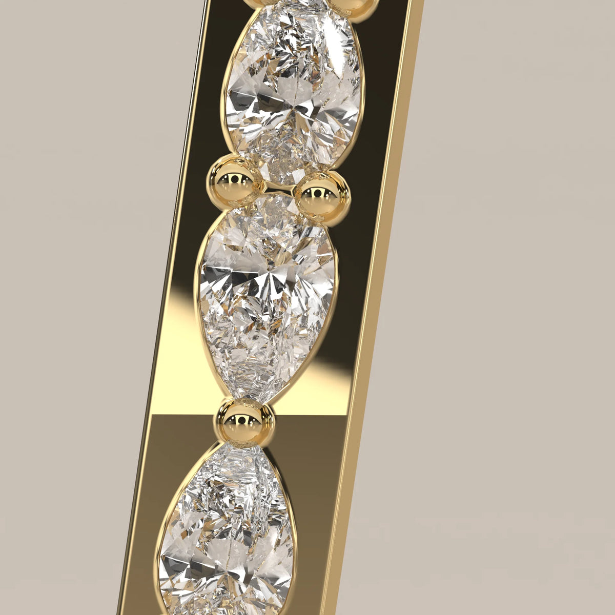 Letter L Initial Pendant with Pear Shaped Lab Grown Diamonds in yellow gold, shown on a plain background.