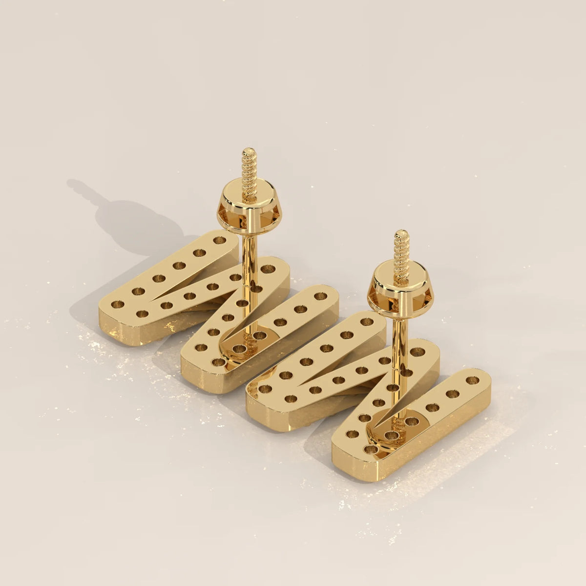 Letter M Initial Pave Lab Grown Diamond Stud Earrings in yellow gold, shown on a plain background.