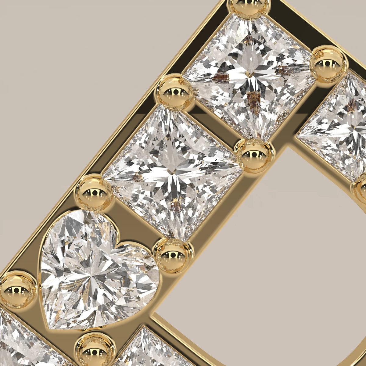 Letter P Initial Pendant with Princess Cut Lab Grown Diamonds in yellow gold, shown on a plain background.