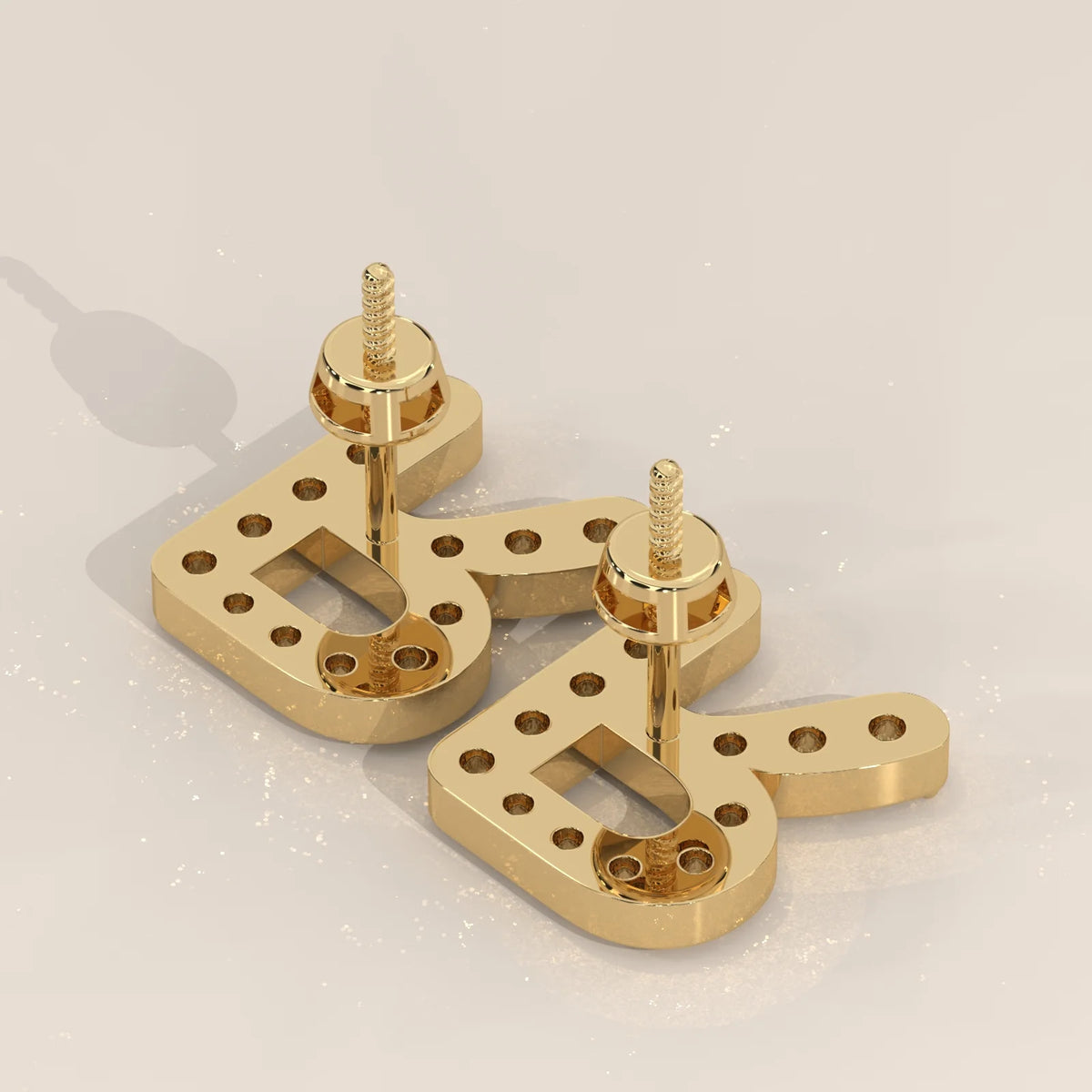 Letter R Initial Pave Lab Grown Diamond Stud Earrings in yellow gold, shown on a plain background.
