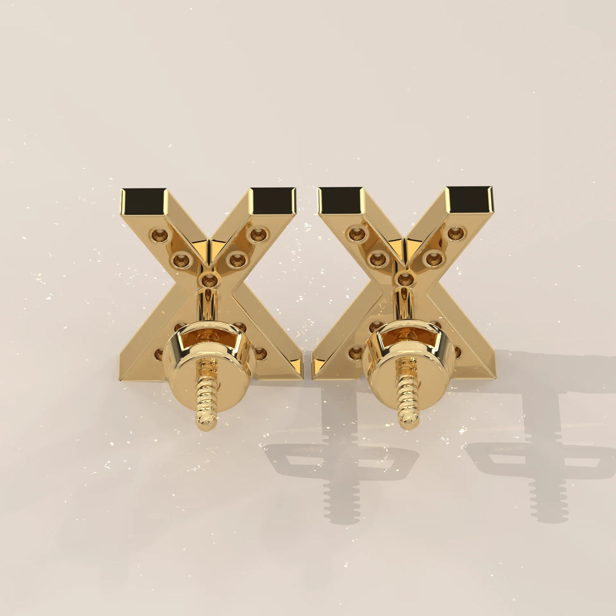 Letter X Initial Pave Lab Grown Diamond Stud Earrings in yellow gold, photographed head-on.