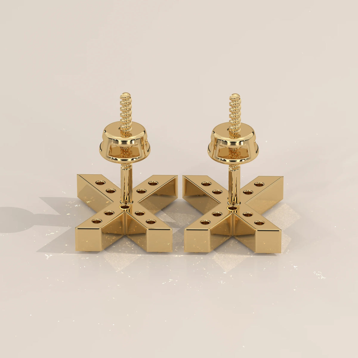 Letter X Initial Pave Lab Grown Diamond Stud Earrings in yellow gold, front view on a plain background.