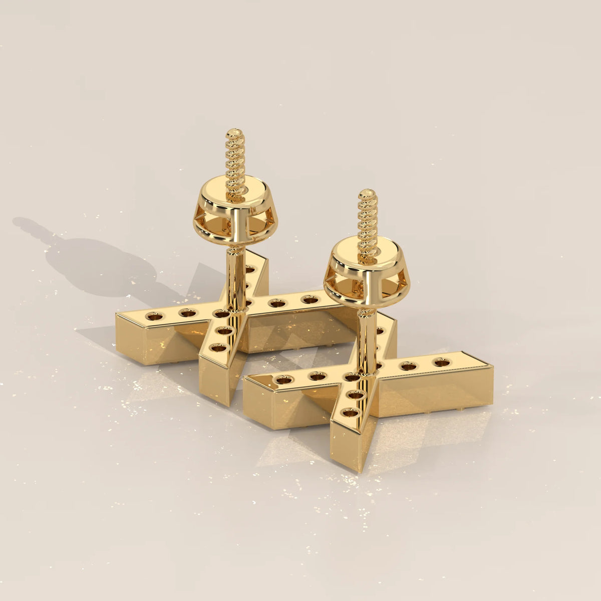 Letter X Initial Pave Lab Grown Diamond Stud Earrings in yellow gold, photographed from the side.