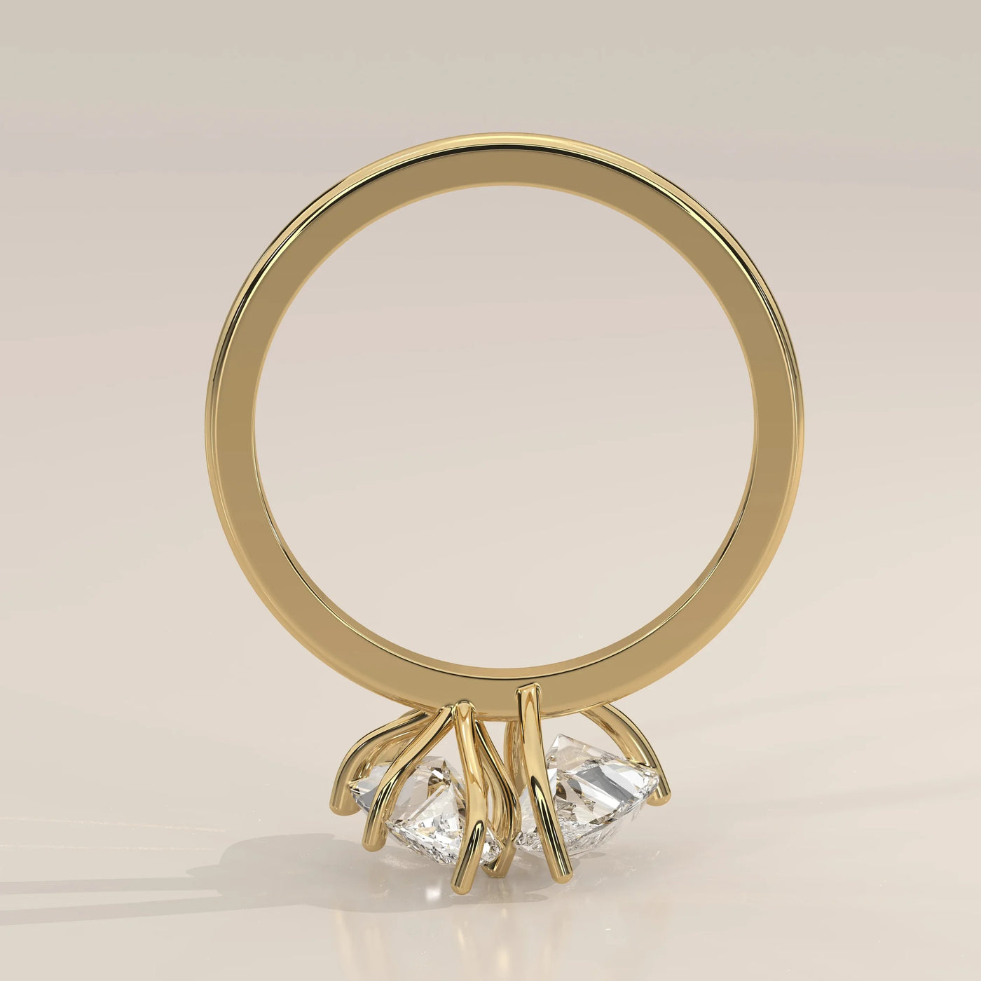 Angle View: Marquise Diamond Ring with Prong Setting in Yellow Gold – Lab Grown – Driona Jewels
