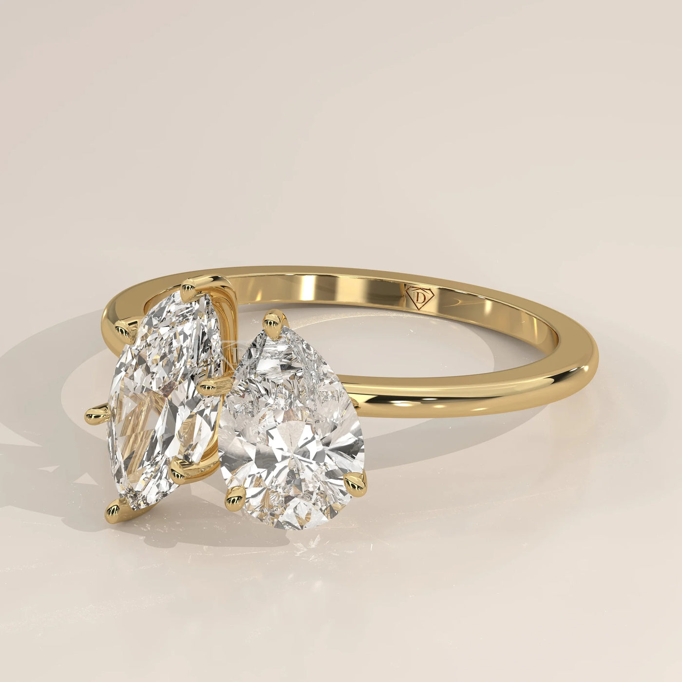 Angle View: Marquise Diamond Ring with Prong Setting in Yellow Gold – Lab Grown – Driona Jewels
