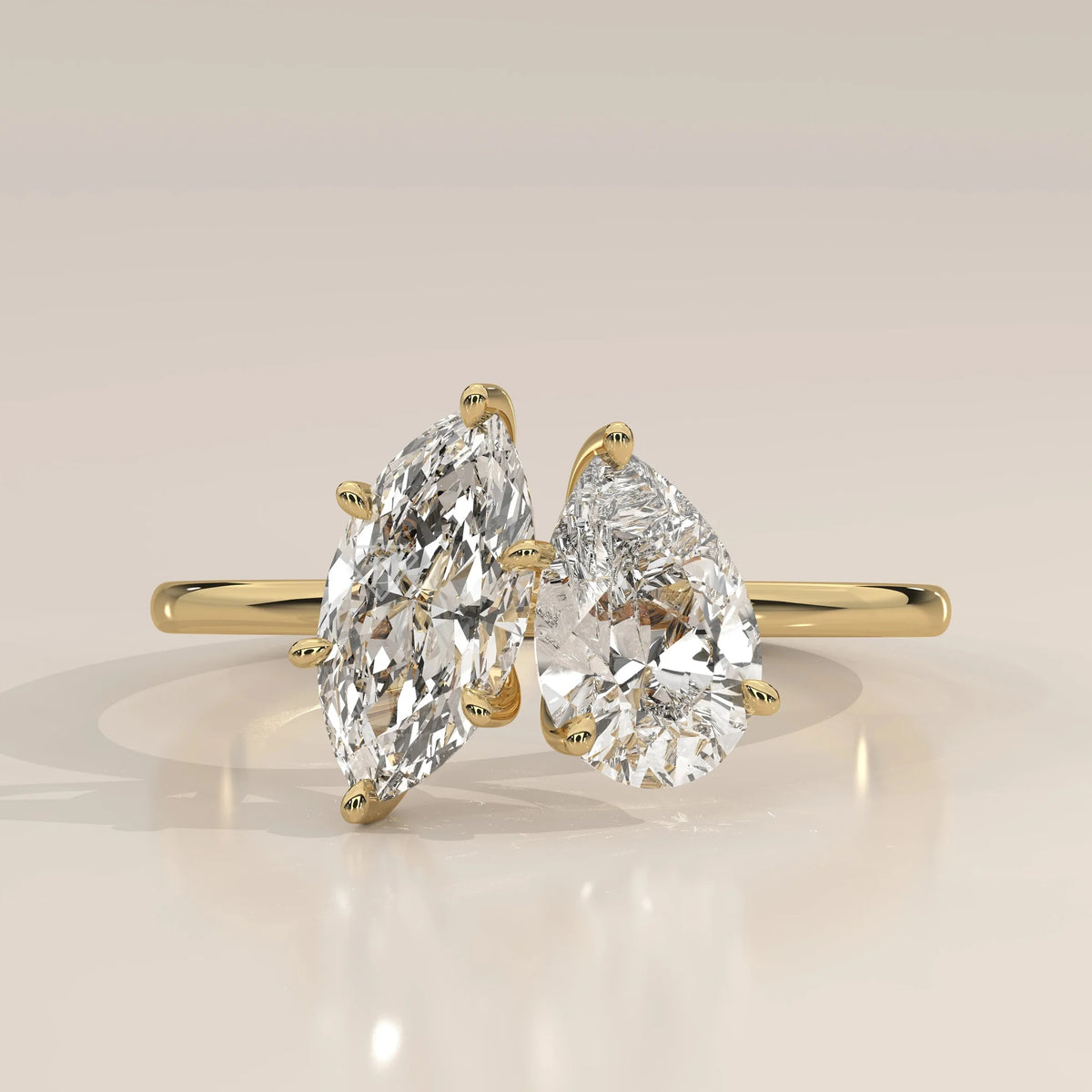 Front View: Marquise Diamond Ring with Prong Setting in Yellow Gold – Lab Grown – Driona Jewels