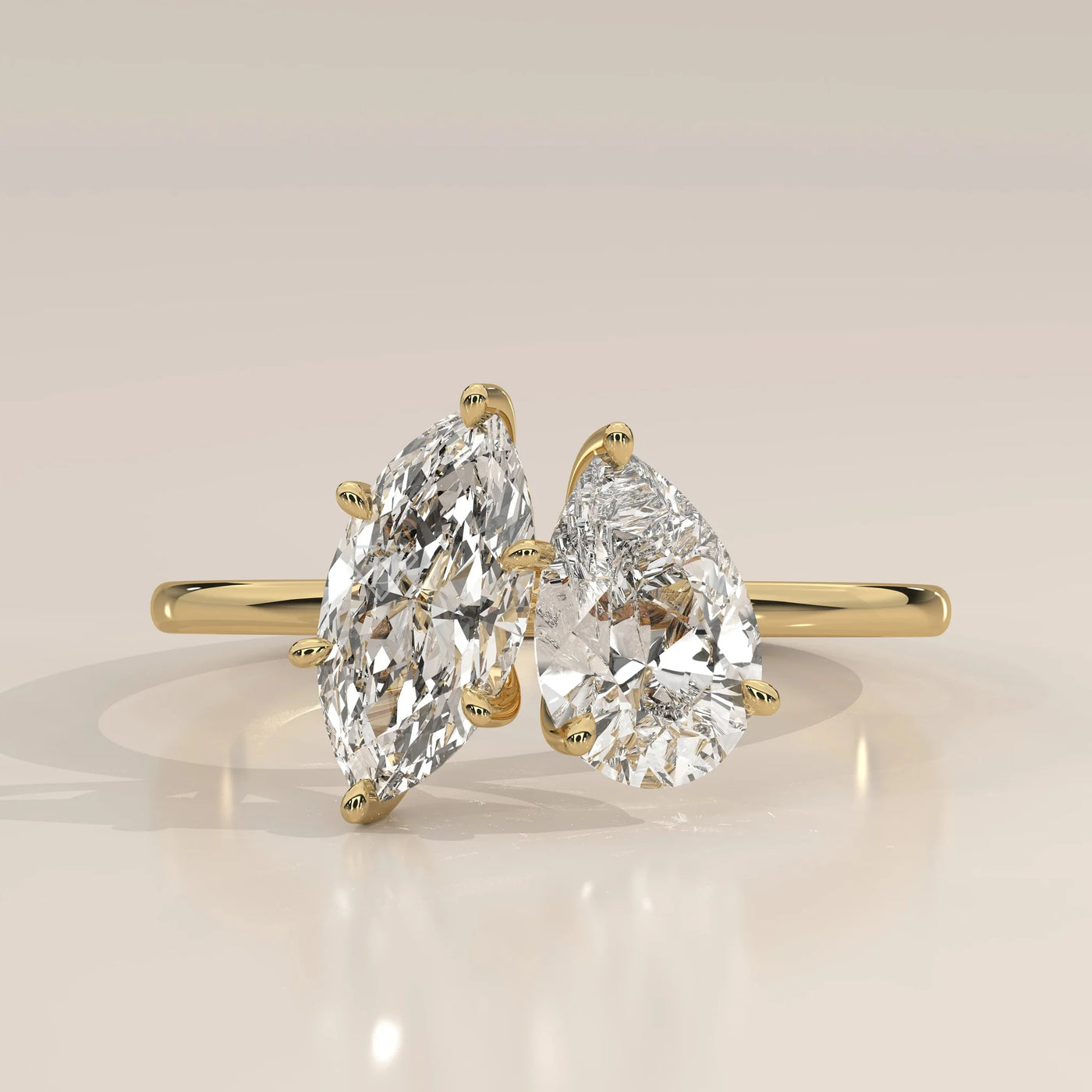 Front View: Marquise Diamond Ring with Prong Setting in Yellow Gold – Lab Grown – Driona Jewels