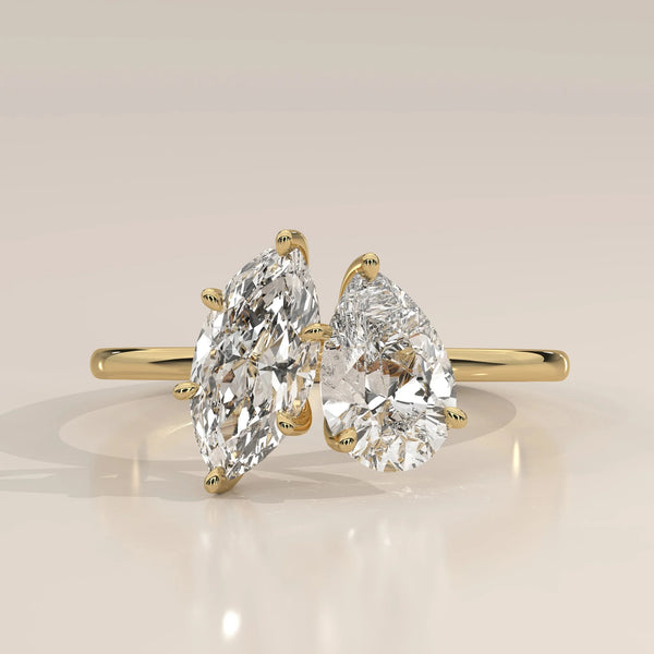 Front View: Marquise Diamond Ring with Prong Setting in Yellow Gold – Lab Grown – Driona Jewels
