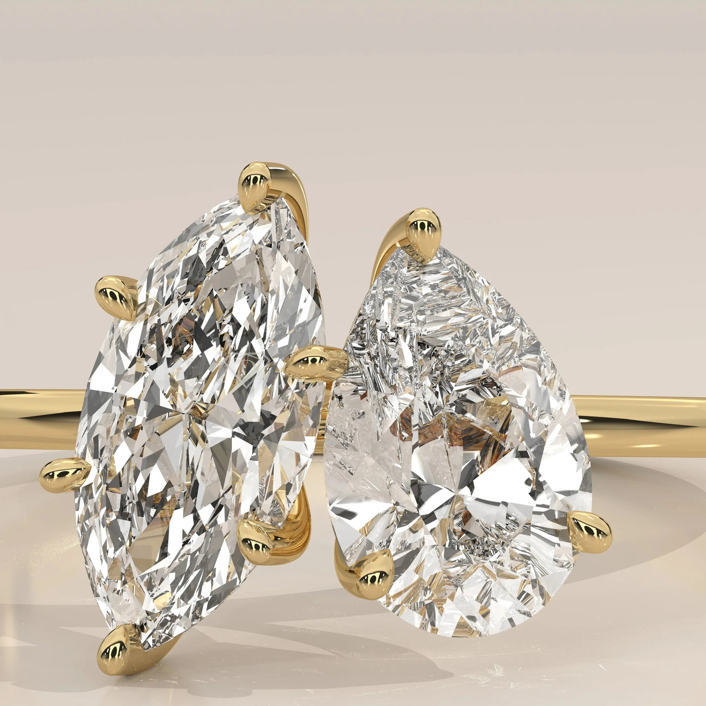 Front View: Marquise Diamond Ring with Prong Setting in Yellow Gold – Lab Grown – Driona Jewels