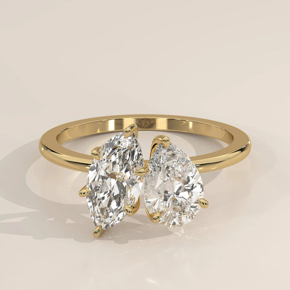 Front View: Marquise Diamond Ring with Prong Setting in Yellow Gold – Lab Grown – Driona Jewels