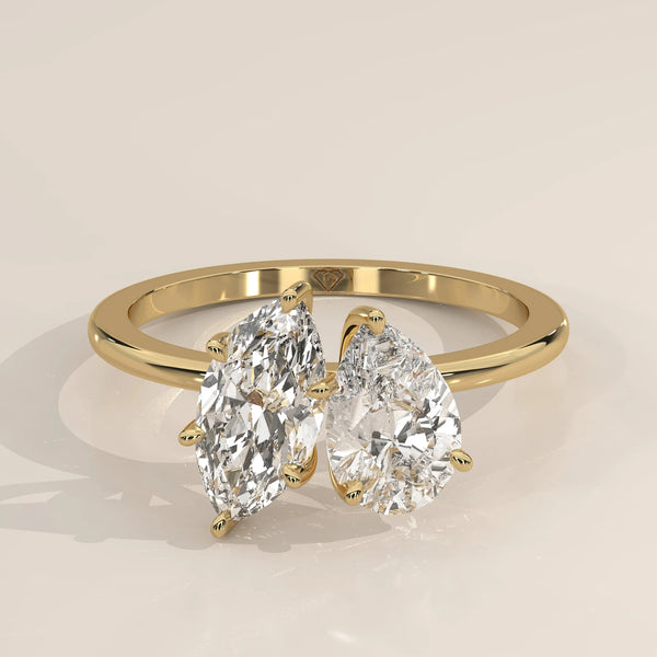 Front View: Marquise Diamond Ring with Prong Setting in Yellow Gold – Lab Grown – Driona Jewels