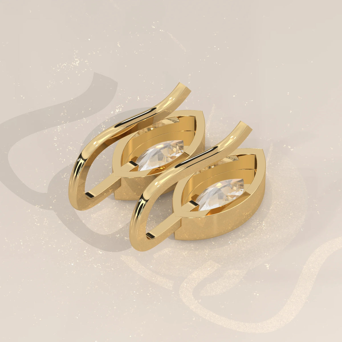 Marquise Bezel Lab Grown Diamond Drop Earrings on a Gold Hook in yellow gold, shown on a plain background.