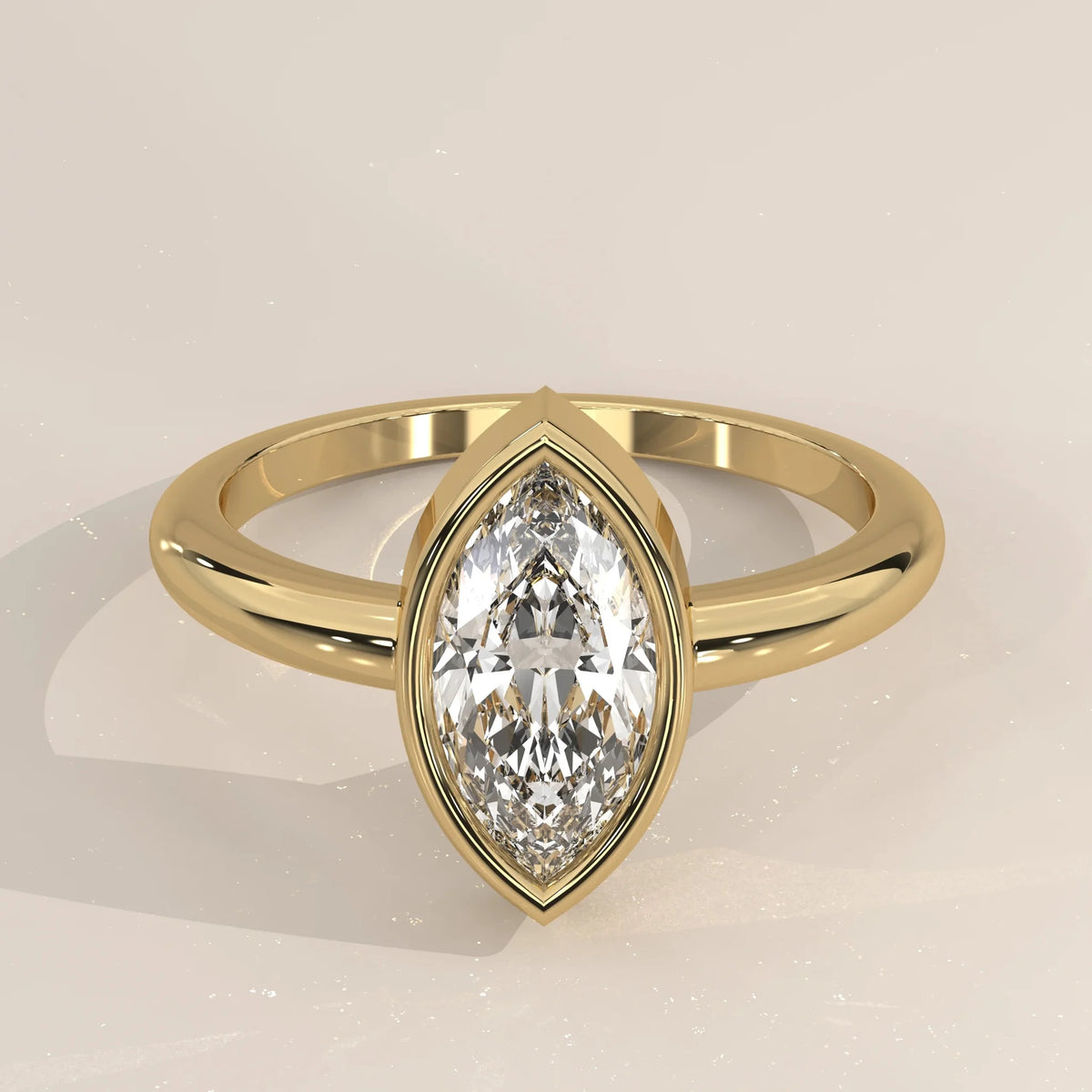 Front View: Marquise Diamond Ring with Bezel Setting in Yellow Gold – Lab Grown – Driona Jewels
