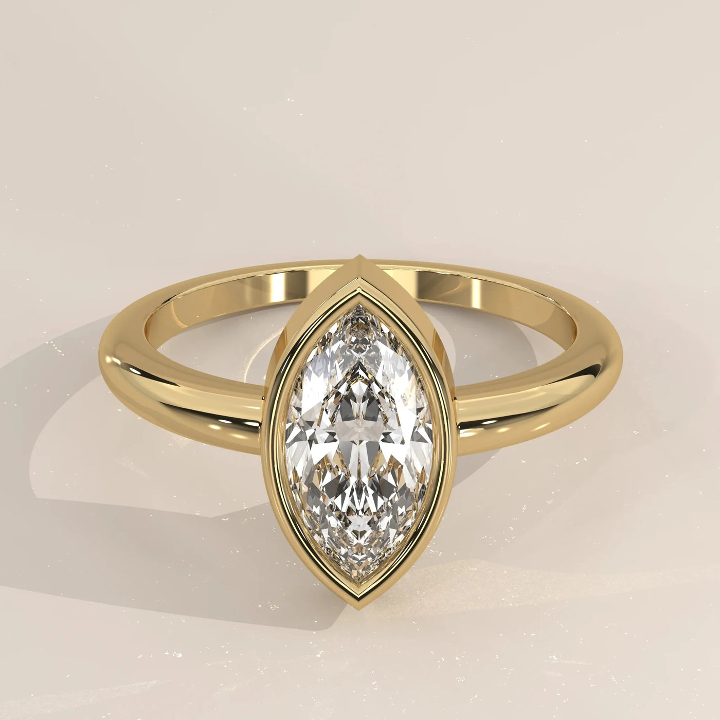 Front View: Marquise Diamond Ring with Bezel Setting in Yellow Gold – Lab Grown – Driona Jewels