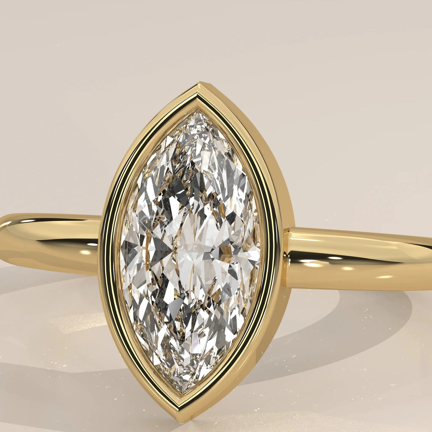 Front View: Marquise Diamond Ring with Bezel Setting in Yellow Gold – Lab Grown – Driona Jewels