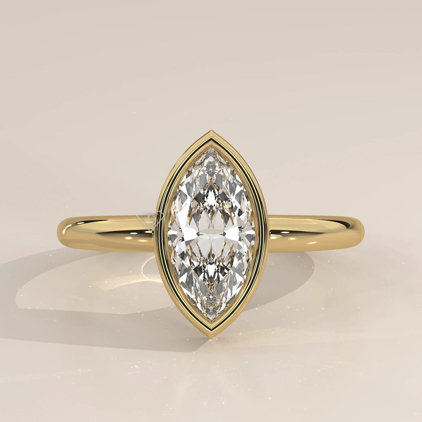 Front View: Marquise Diamond Ring with Bezel Setting in Yellow Gold – Lab Grown – Driona Jewels