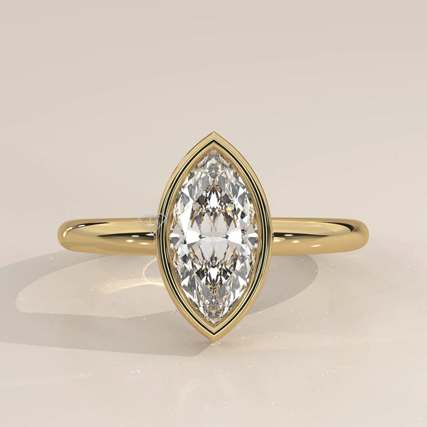 Front View: Marquise Diamond Ring with Bezel Setting in Yellow Gold – Lab Grown – Driona Jewels