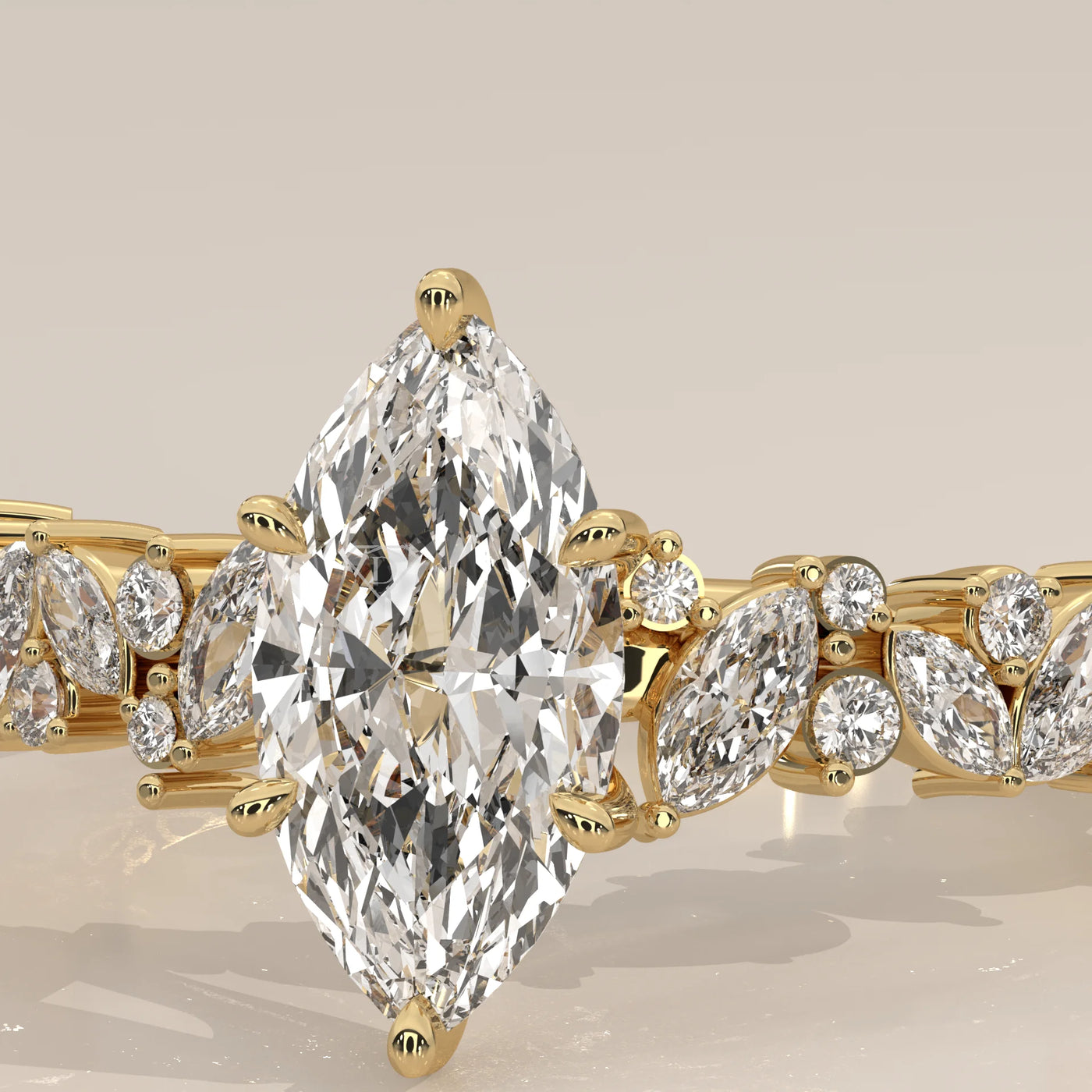 Stone Detail: Marquise Lab Grown Diamonds in Cluster Setting – Yellow Gold – Driona Jewels