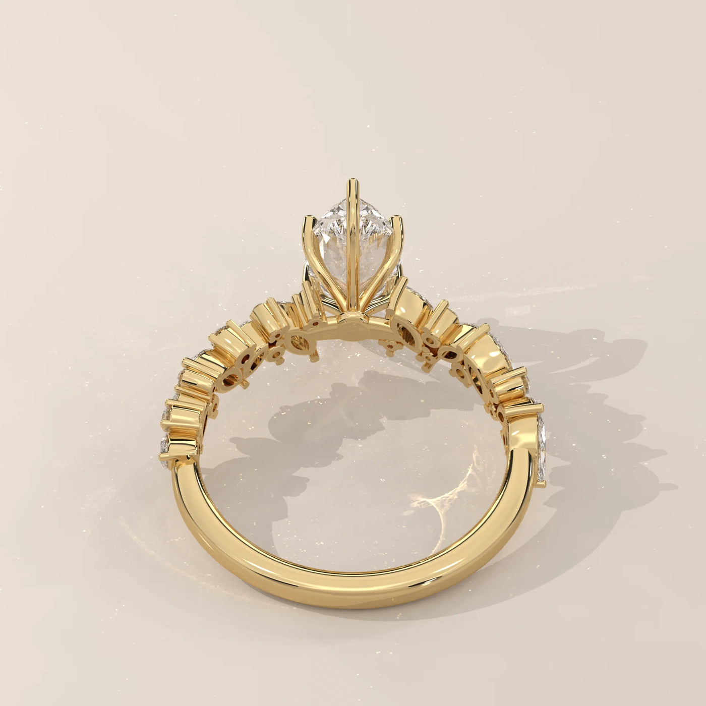 Top View: Marquise Diamond Engagement Ring with Cluster Setting in Yellow Gold – Lab Grown – Driona Jewels
