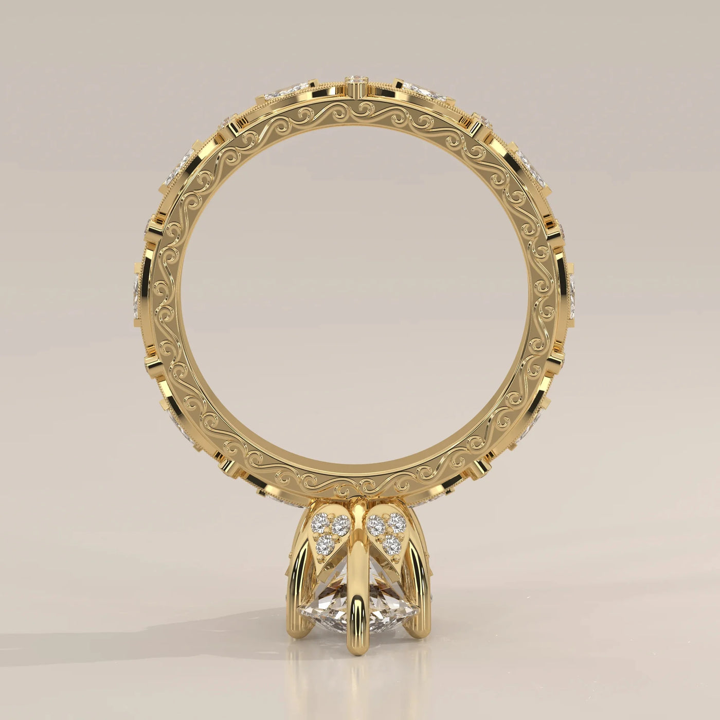 Side Profile: Marquise Diamond Ring with Eternity Setting in Yellow Gold – Lab Grown – Driona Jewels