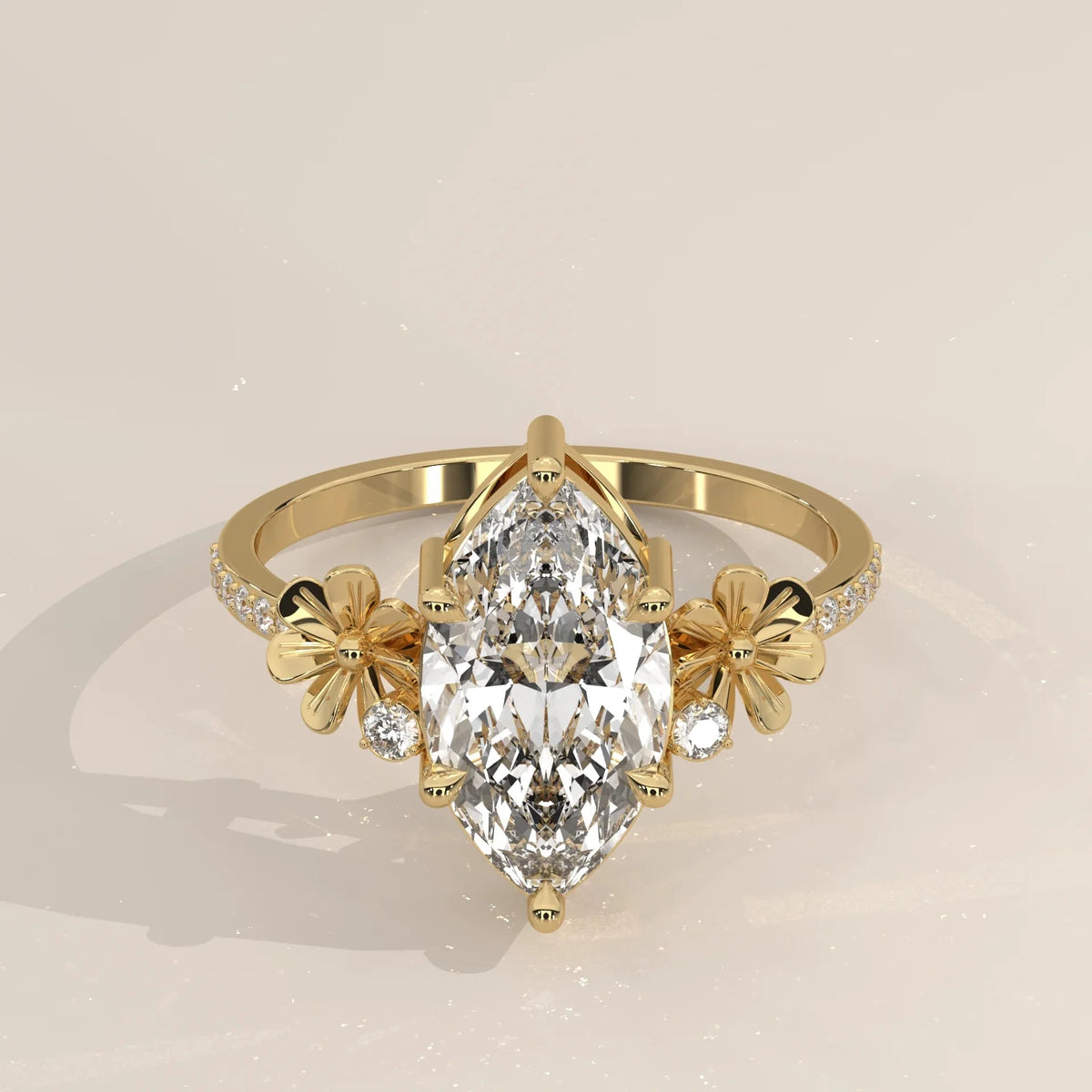 Front View: Marquise Diamond Ring with Cluster Setting in Yellow Gold – Lab Grown – Driona Jewels