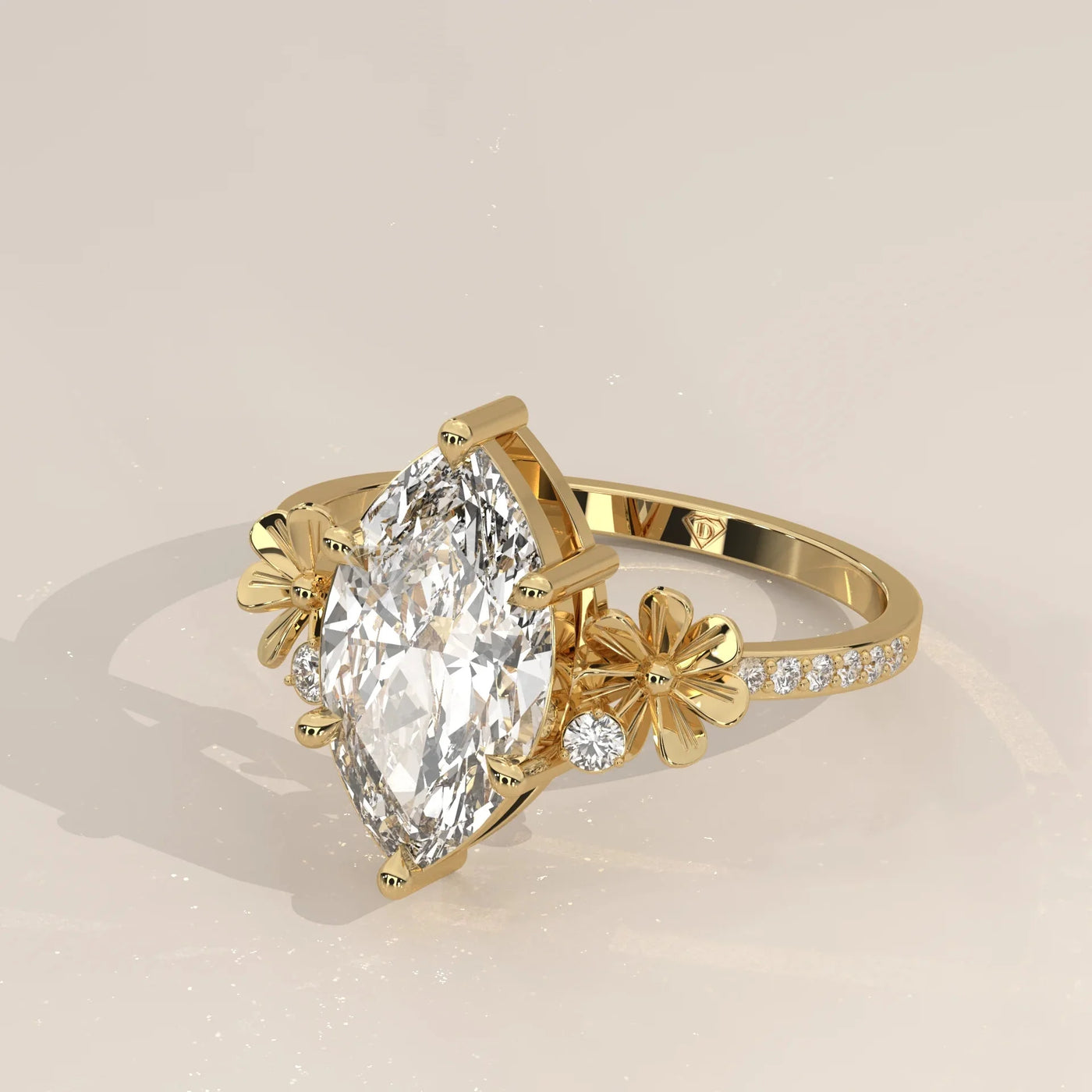 Side Profile: Marquise Diamond Ring with Cluster Setting in Yellow Gold – Lab Grown – Driona Jewels