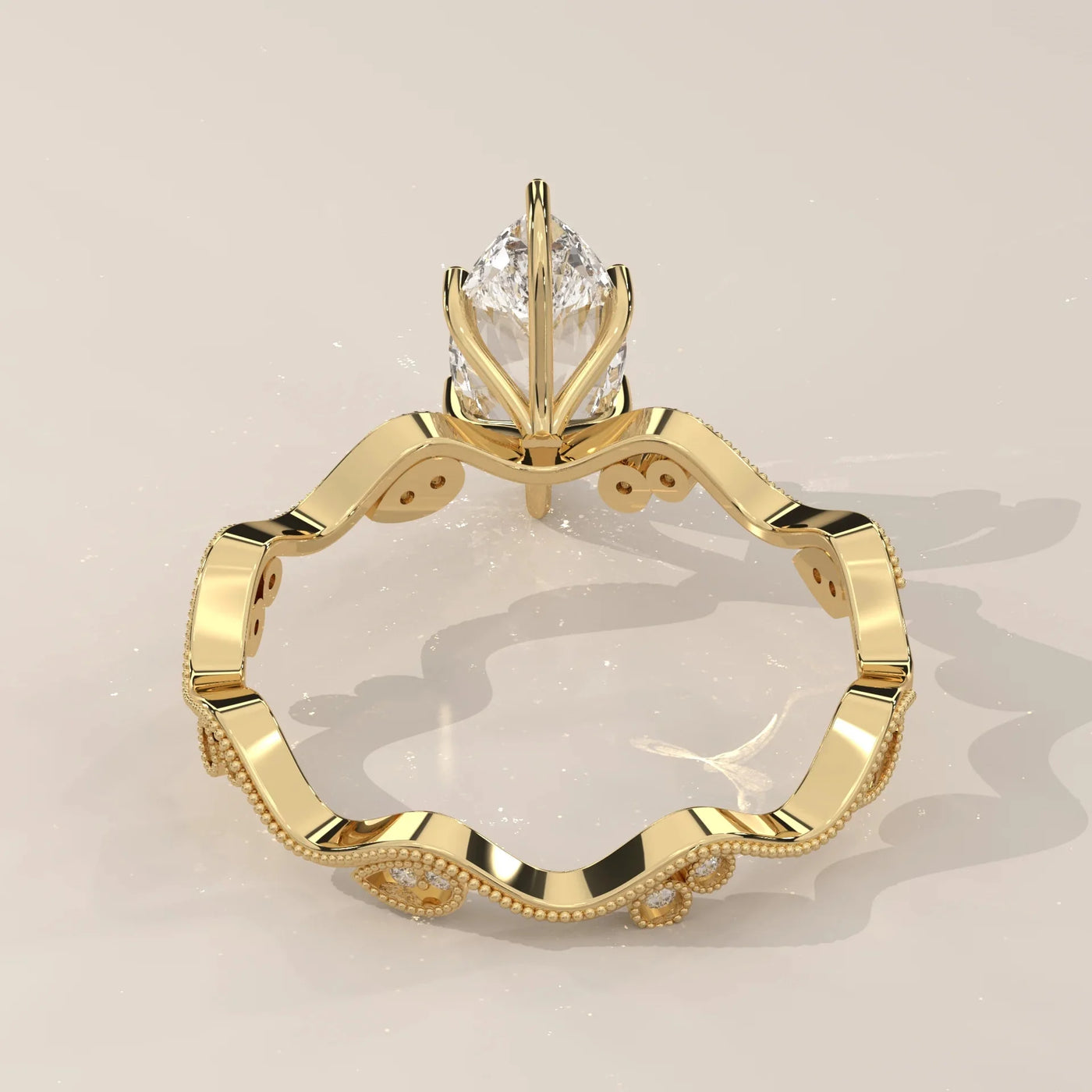 Side Profile: Marquise Diamond Ring with Milgrain Setting in Yellow Gold – Lab Grown – Driona Jewels