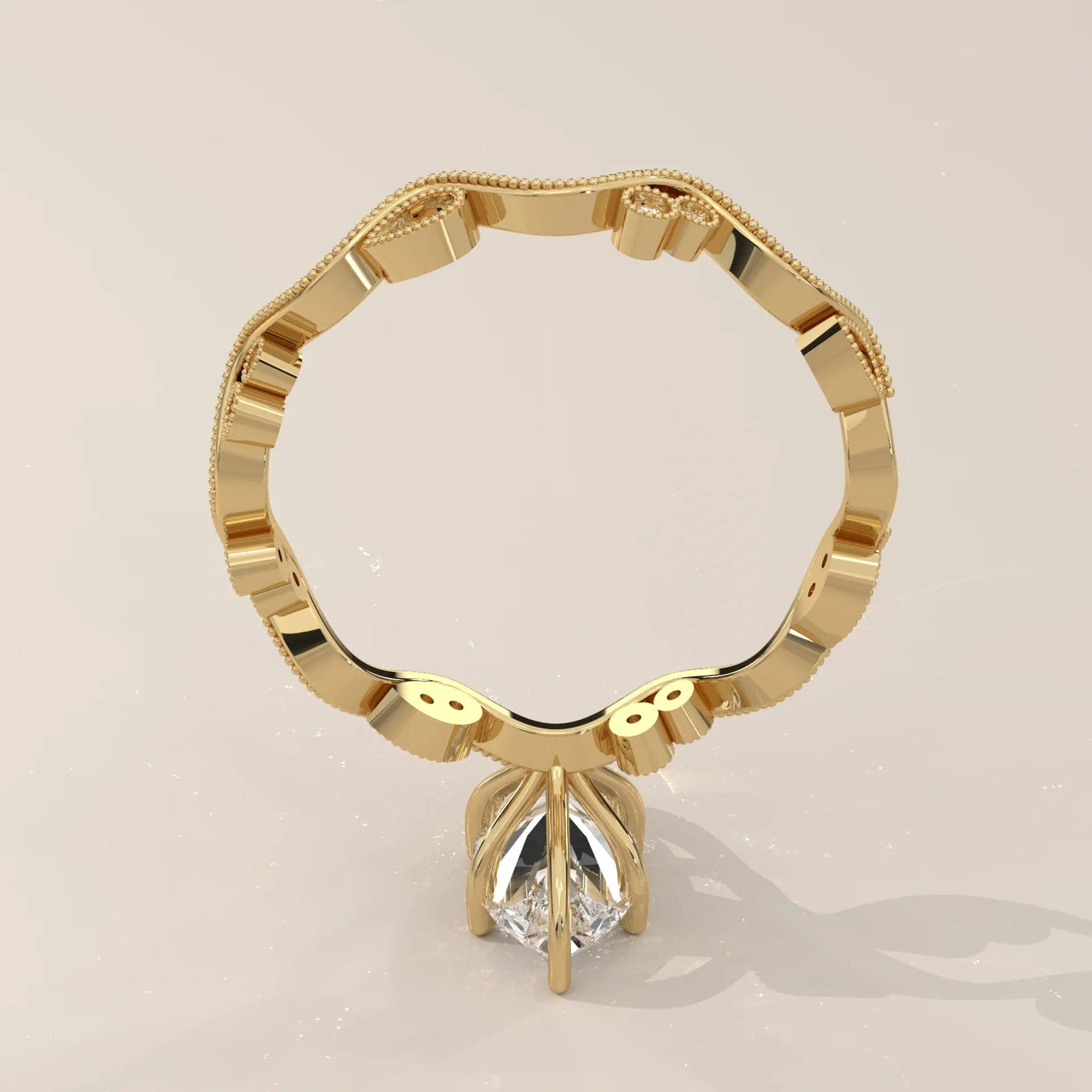 Top View: Marquise Diamond Ring with Milgrain Setting in Yellow Gold – Lab Grown – Driona Jewels