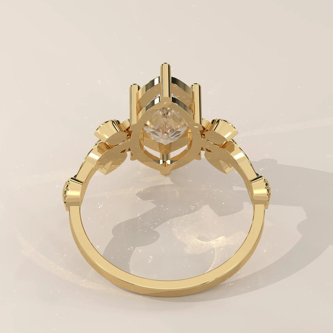 Back View: Marquise Diamond Ring with Cluster Setting in Yellow Gold – Lab Grown – Driona Jewels