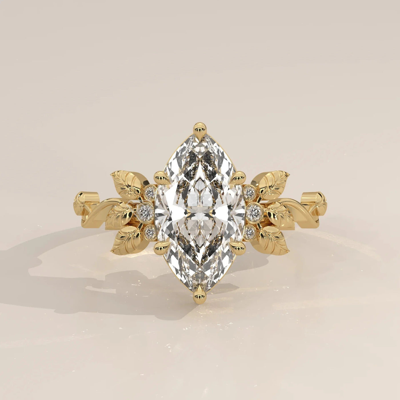 Front View: Marquise Diamond Ring with Cluster Setting in Yellow Gold – Lab Grown – Driona Jewels