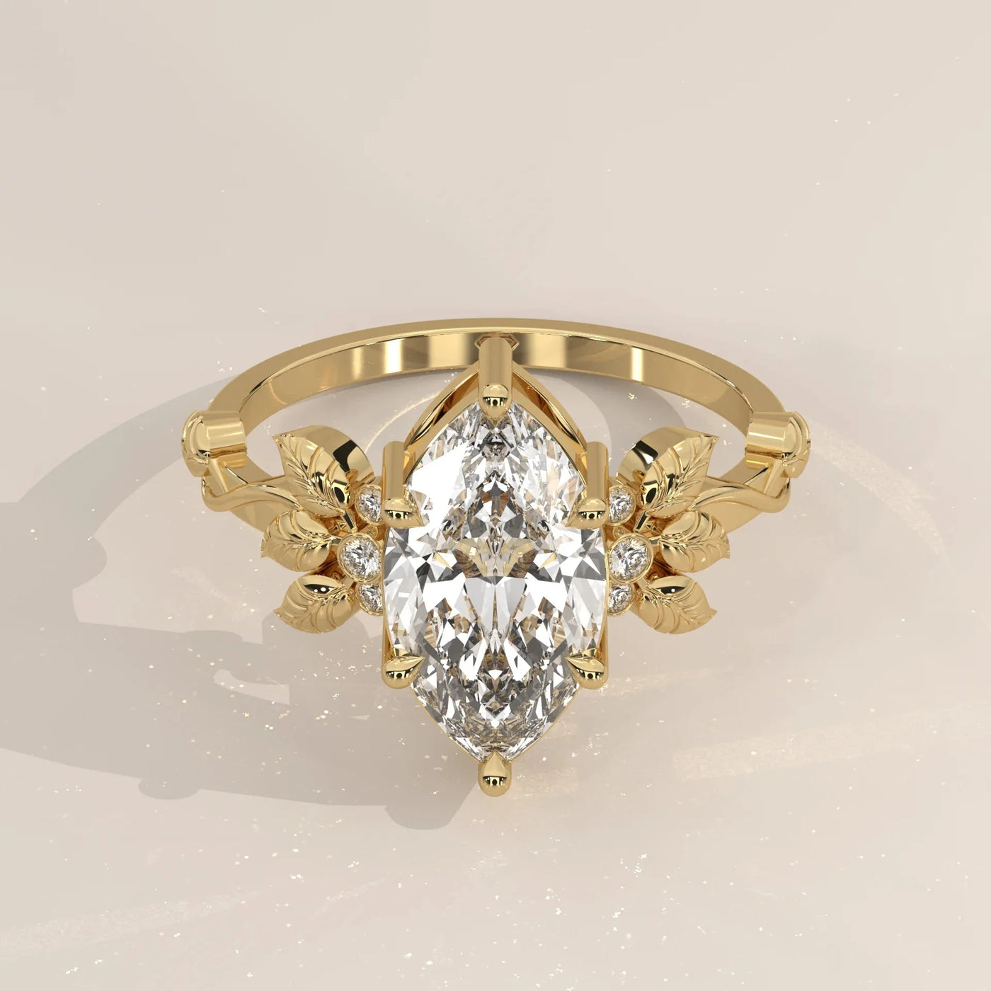 Front View: Marquise Diamond Ring with Cluster Setting in Yellow Gold – Lab Grown – Driona Jewels
