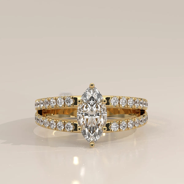 Side Profile: Marquise Diamond Ring with Pavé Setting in Yellow Gold – Lab Grown – Driona Jewels