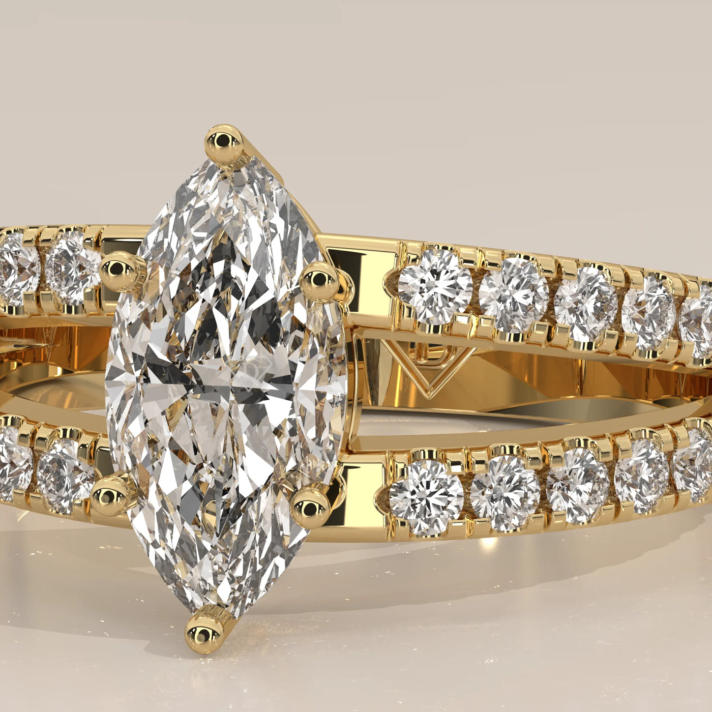 Stone Detail: Marquise Lab Grown Diamonds in Pavé Setting – Yellow Gold – Driona Jewels