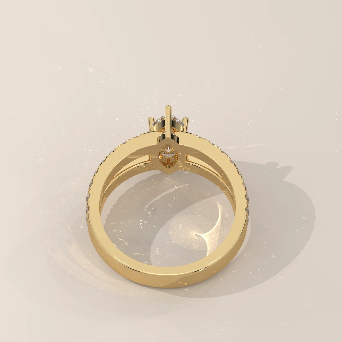 Top View: Marquise Diamond Ring with Pavé Setting in Yellow Gold – Lab Grown – Driona Jewels