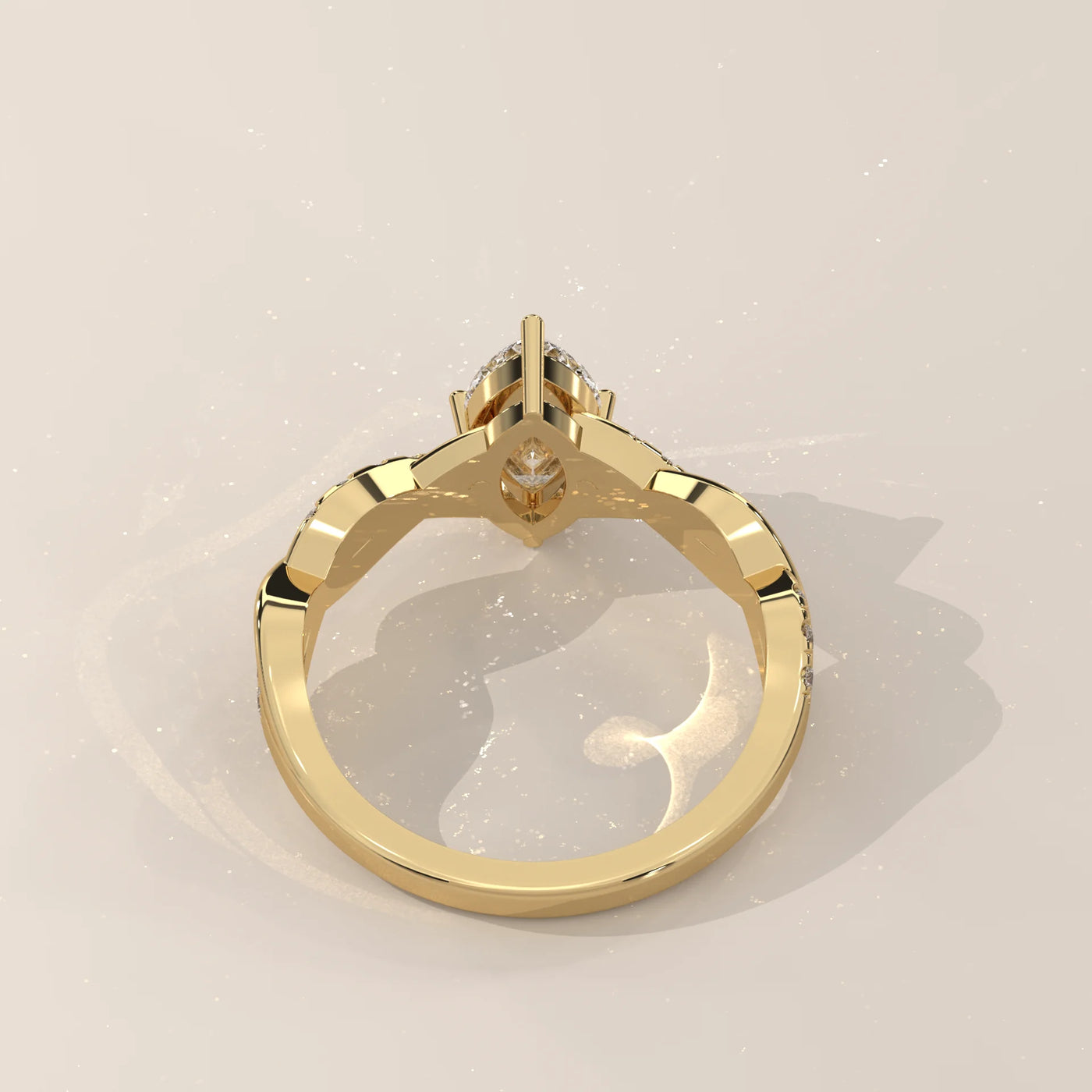 Top View: Marquise Diamond Engagement Ring with Twisted Setting in Yellow Gold – Lab Grown – Driona Jewels