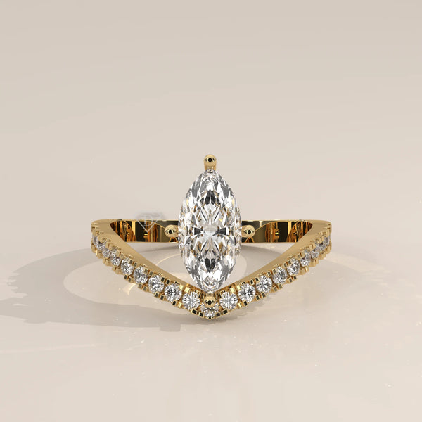 Side Profile: Marquise Diamond Engagement Ring with Prong Setting in Yellow Gold – Lab Grown – Driona Jewels