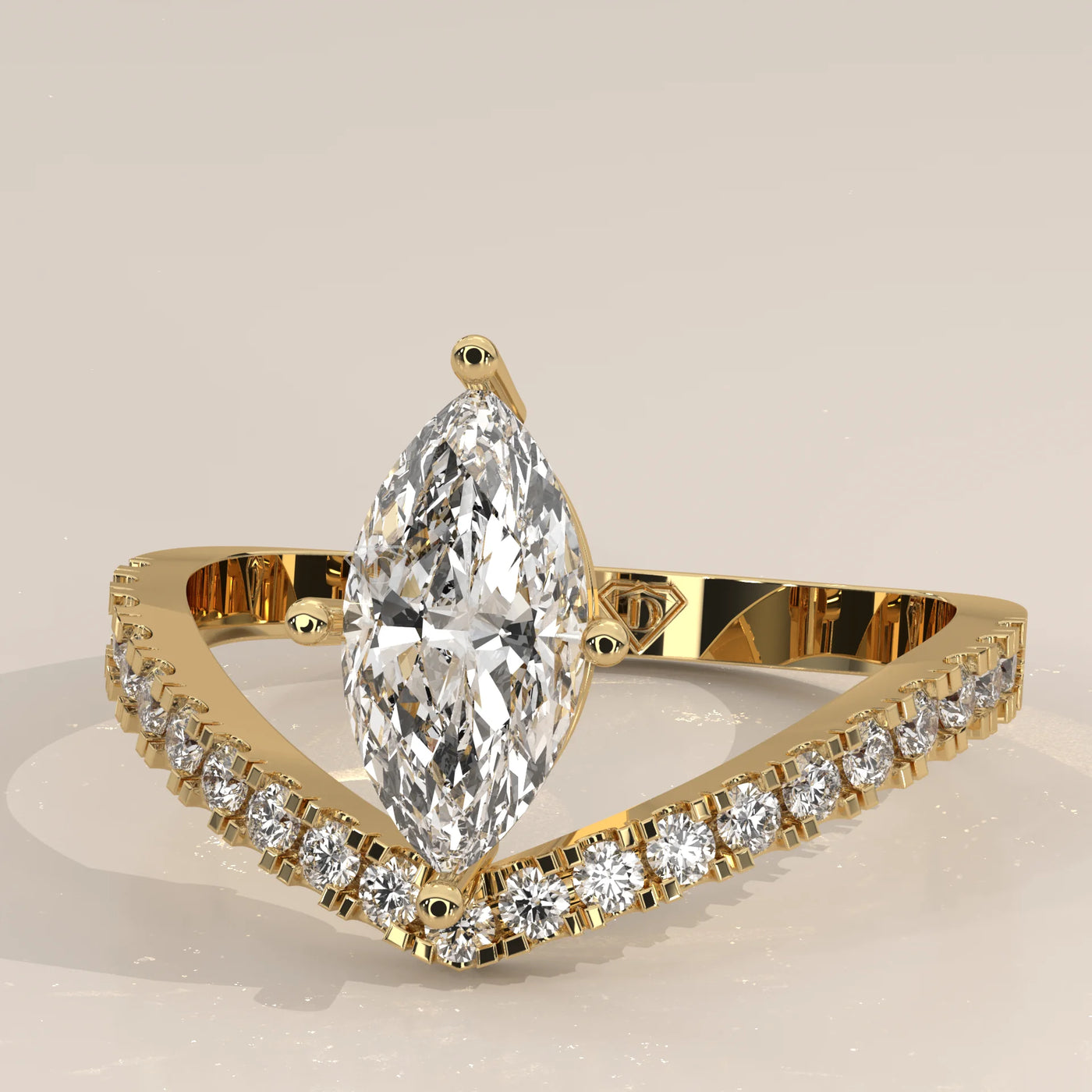 Stone Detail: Marquise Lab Grown Diamonds in Prong Setting – Yellow Gold – Driona Jewels