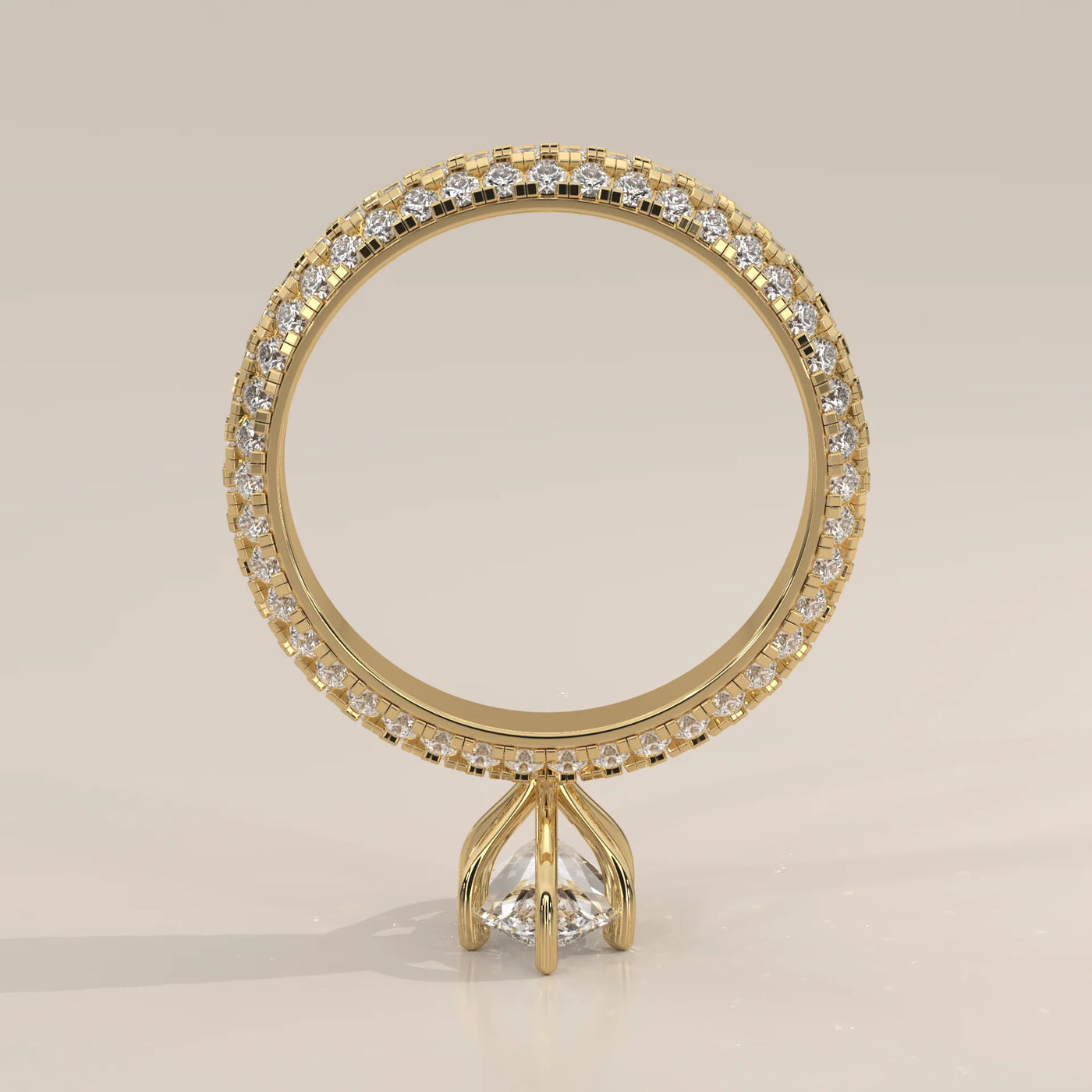Front View: Marquise Diamond Engagement Ring with Pavé Setting in Yellow Gold – Lab Grown – Driona Jewels