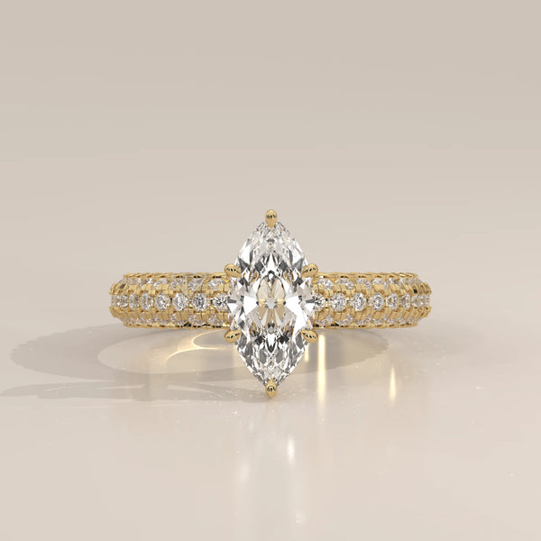 Side Profile: Marquise Diamond Engagement Ring with Pavé Setting in Yellow Gold – Lab Grown – Driona Jewels