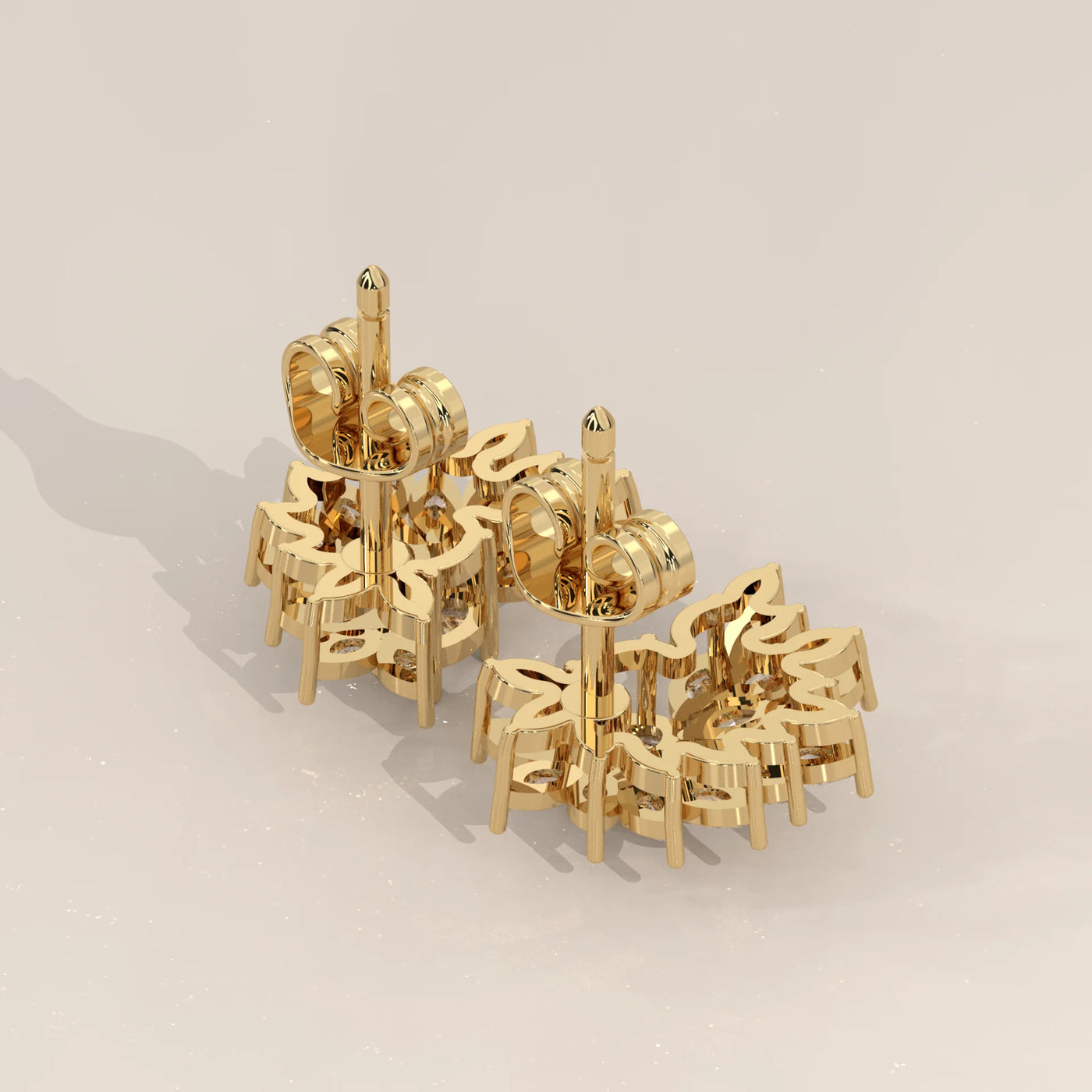 Angle View: Marquise Diamond Cluster Earrings with Cluster Setting in Yellow Gold – Lab Grown – Driona Jewels