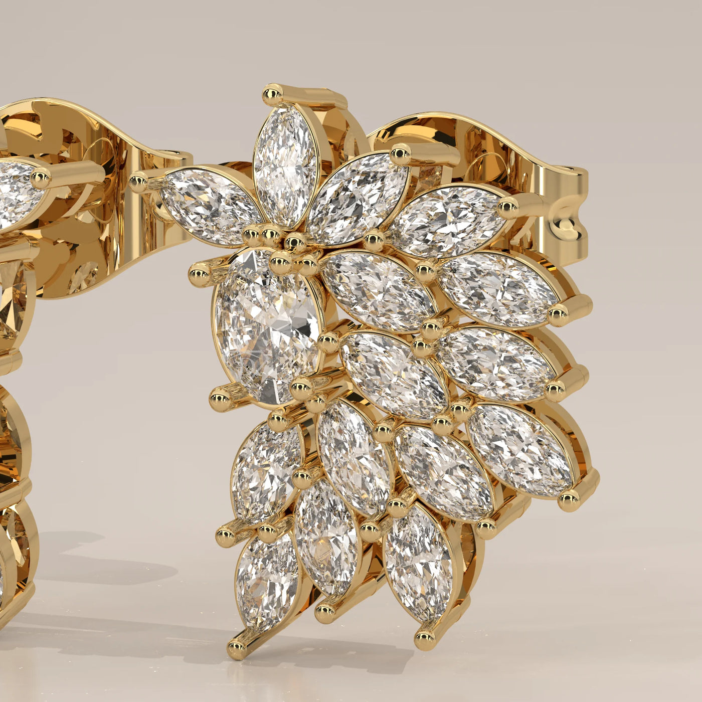 Stone Detail: Marquise Lab Grown Diamonds in Cluster Setting – Yellow Gold – Driona Jewels