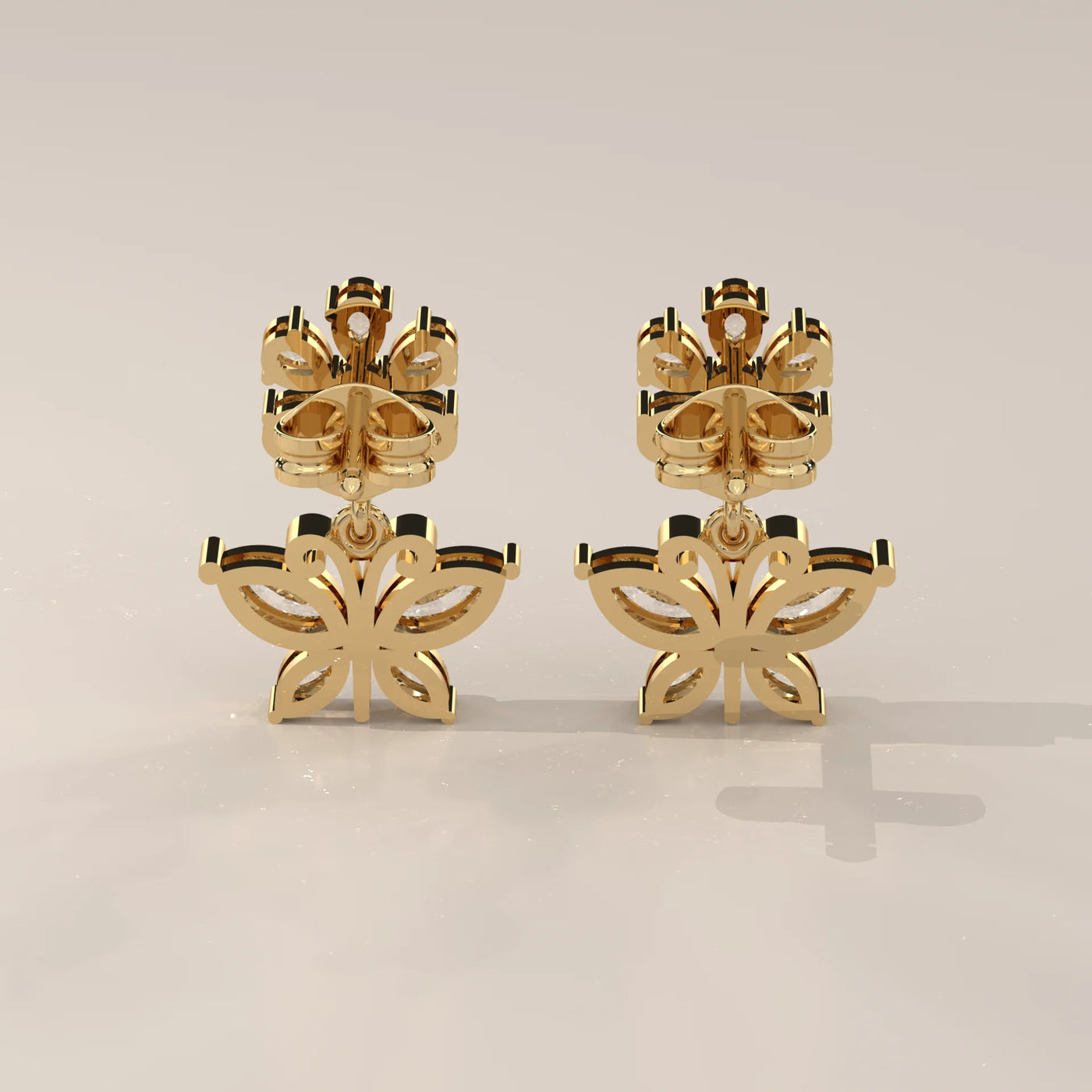 Back View: Marquise Diamond Drop Earrings with Prong Setting in Yellow Gold – Lab Grown – Driona Jewels