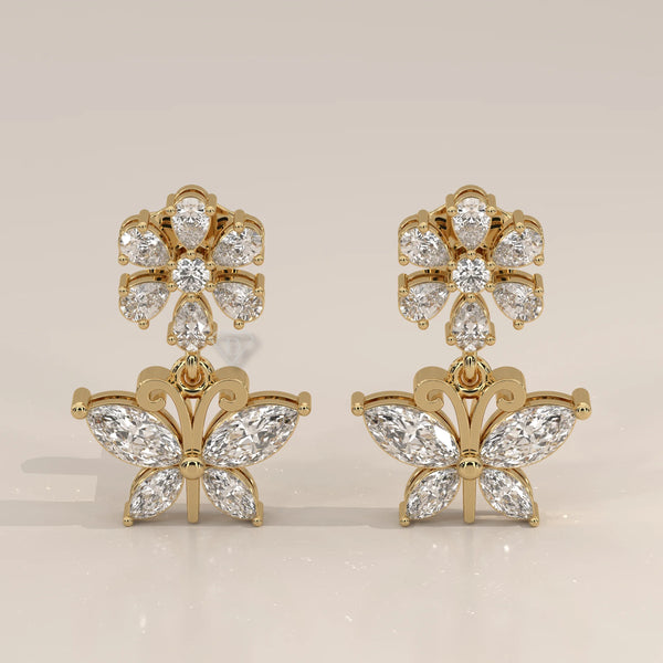 Pair Front View: Marquise Diamond Drop Earrings with Prong Setting in Yellow Gold – Lab Grown – Driona Jewels