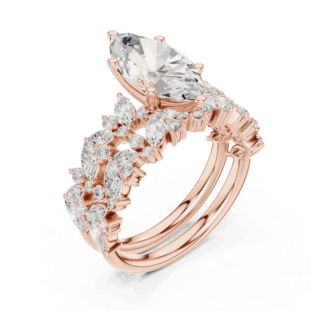 Marquise Diamond Floral Halo Engagement Ring Rose Gold 18K | Lab Grown | Driona Jewels