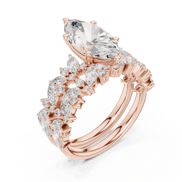 Marquise Diamond Floral Halo Engagement Ring Rose Gold 18K | Lab Grown | Driona Jewels