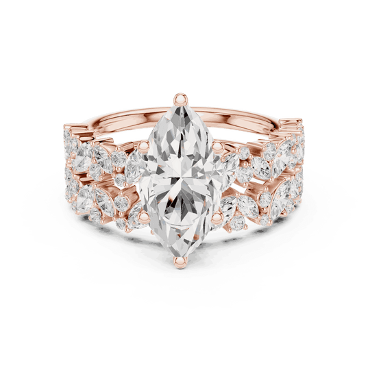 Marquise Diamond Floral Halo Engagement Ring Rose Gold 18K | Lab Grown | Driona Jewels