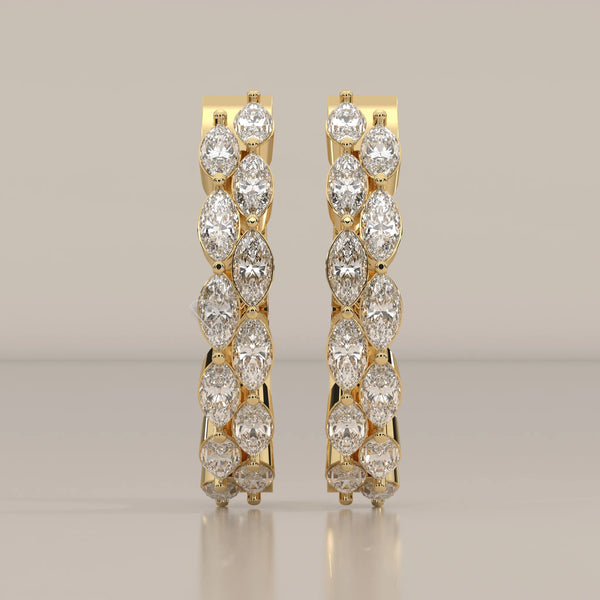 Front View: Marquise Diamond Hoop Earrings with Prong Setting in Yellow Gold – Lab Grown – Driona Jewels