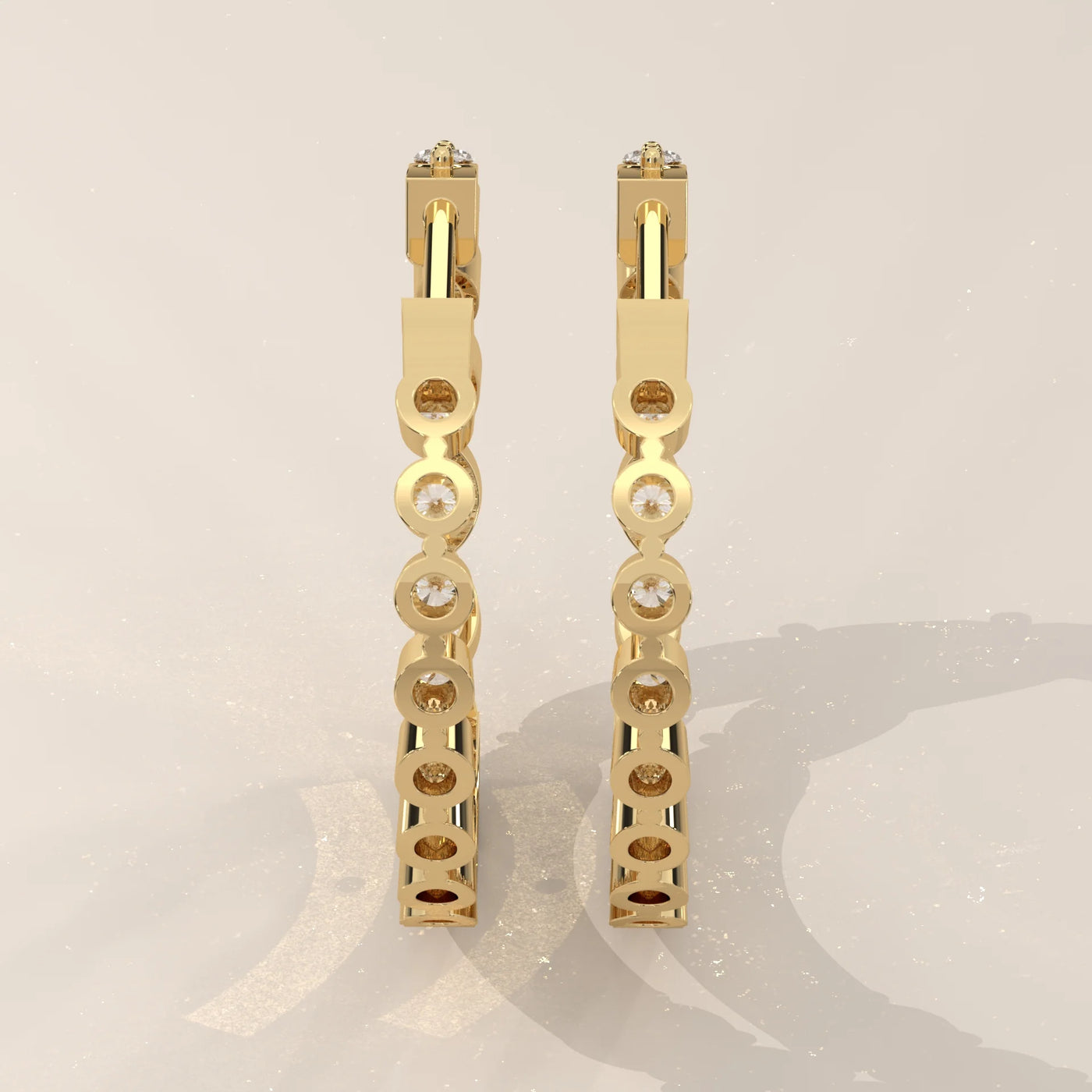 Back View: Marquise Diamond Hoop Earrings with Prong Setting in Yellow Gold – Lab Grown – Driona Jewels
