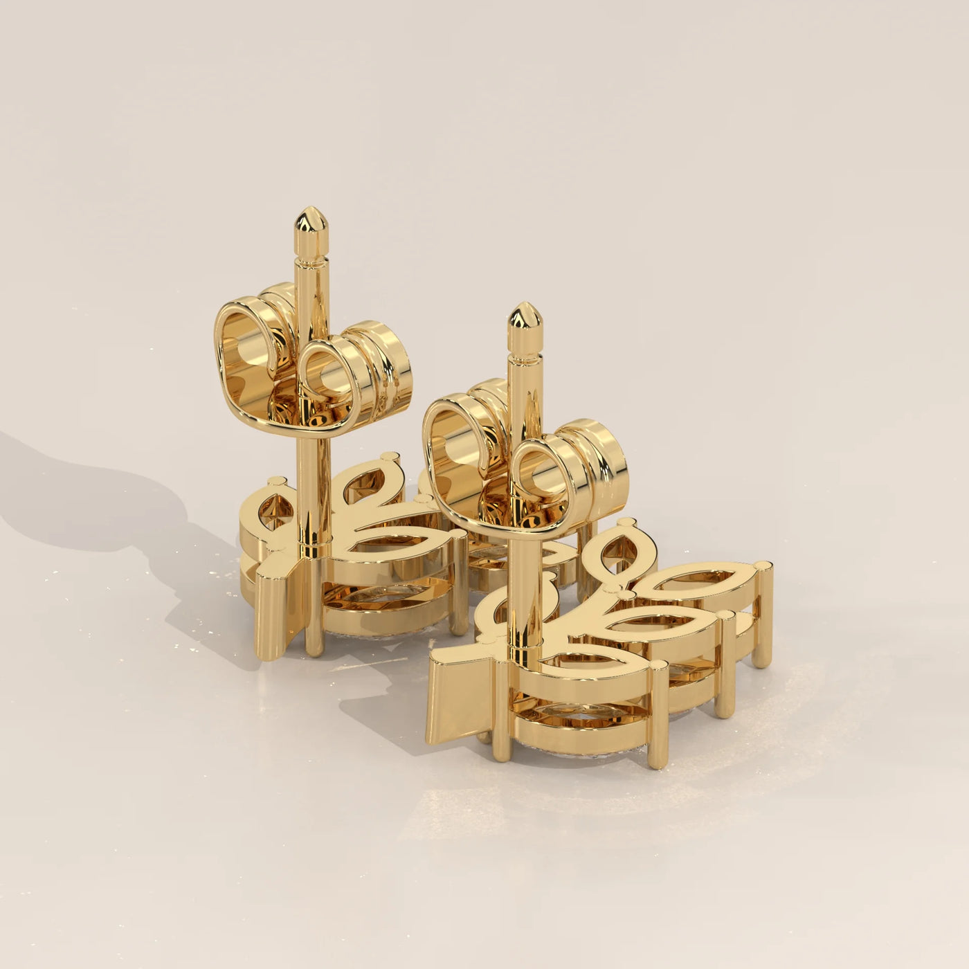 Angle View: Marquise Diamond Stud Earrings with Cluster Setting in Yellow Gold – Lab Grown – Driona Jewels