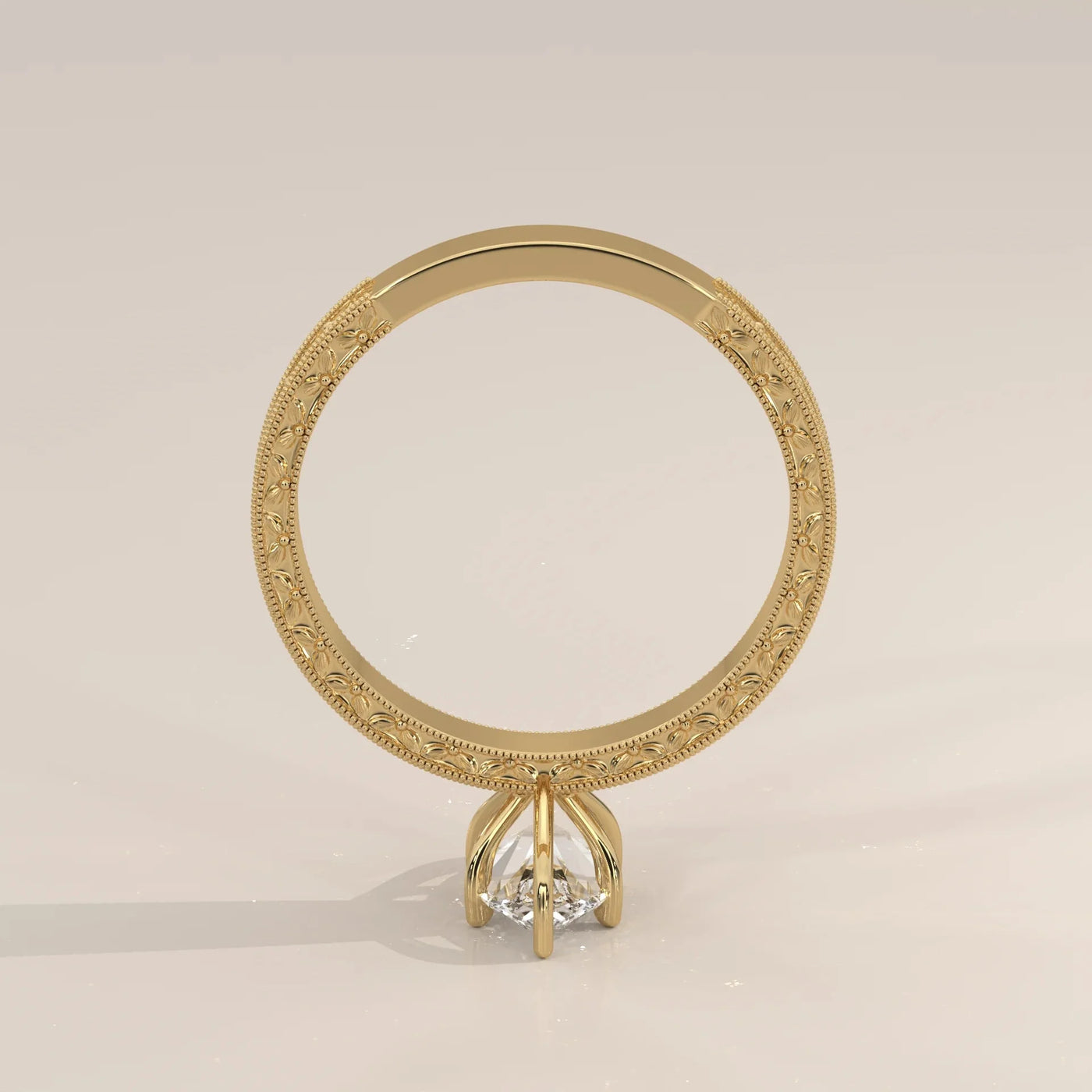 Angle View: Marquise Diamond Ring with Solitaire Setting in Yellow Gold – Lab Grown – Driona Jewels